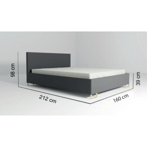 Schlafzimmer-Polsterbett ARIA 160x200cm Dunkelblau mit Silberdekor, VELO-Kopfteil, stabil, mit Stauraum und Gasdruckfedern