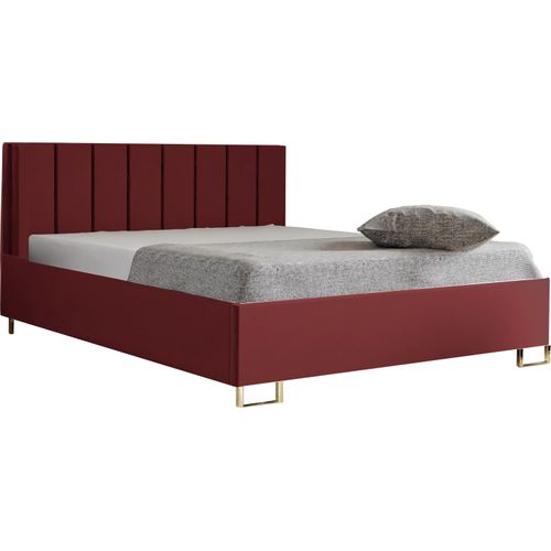 Schlafzimmer-Polsterbett MALIBU, Gepolstertem Kopfteil, Hochwertiger MONOLITH Polsterstoff, Bettkasten mit Gasdruckfeder, Komfortable Betthöhe 39 cm, 180x200 cm Kastanienbraun