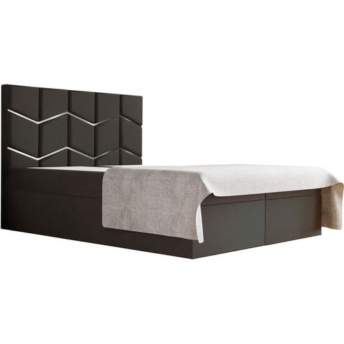 Schlafzimmer-Polsterbett FOREST 180x200cm Schokoladenbraun mit Silberdekor, ROYAL-Kopfteil, stabil, mit Stauraum und Gasdruckfedern