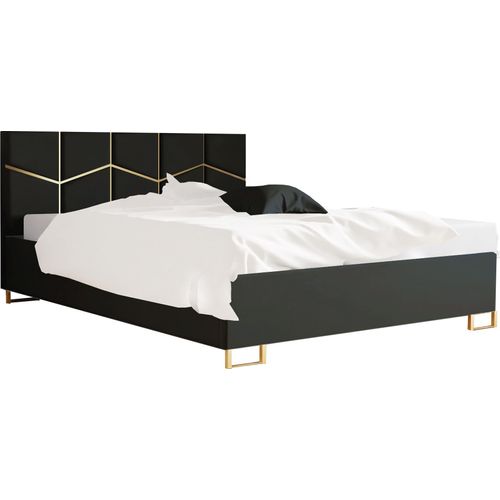 Schlafzimmer-Polsterbett ARIA 180x200cm Dunkelgrün mit Golddekor, VELO-Kopfteil, stabil, mit Stauraum und Gasdruckfedern