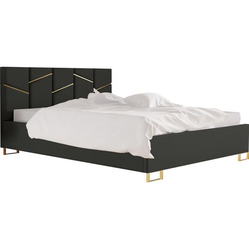 Schlafzimmer-Polsterbett LINEA 200x200cm Anthrazit mit Golddekor, VELO-Kopfteil, stabil, mit Stauraum und Gasdruckfedern