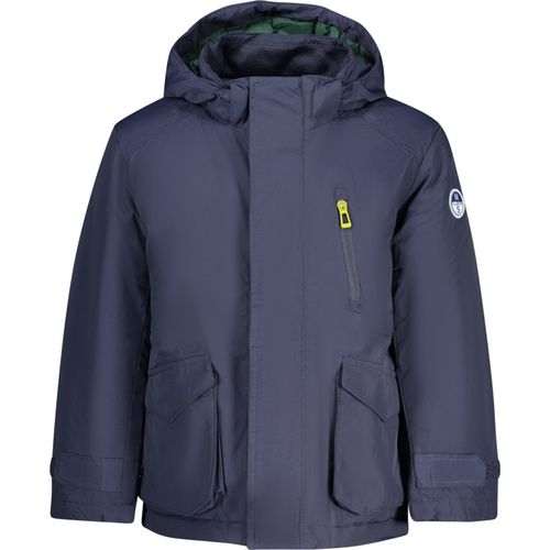 Blaue Kinderjacke mit abnehmbarer Kapuze und umweltfreundlichem Design