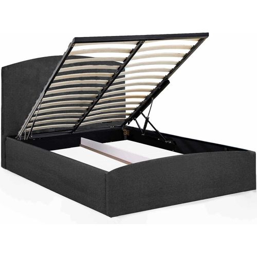 Schlafzimmer-Polsterbett Montana 130x212x90 cm Liegefläche: 120x200 cm Mit Bettkasten, Metallrahmen, Hebesystem - Gasautomatik, Monolith-StoffPolsterstoff Grau