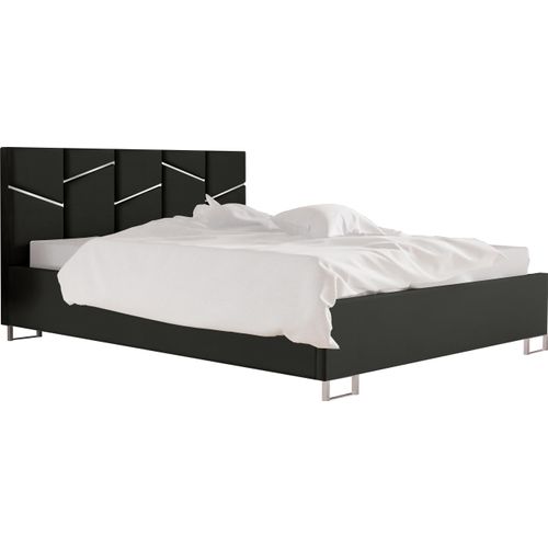 Schlafzimmer-Polsterbett LINEA 180x200cm Dunkelgrün mit Silberdekor, VELO-Kopfteil, stabil, mit Stauraum und Gasdruckfedern