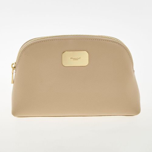 Beigefarbene Kosmetiktasche mit goldfarbenen Akzenten