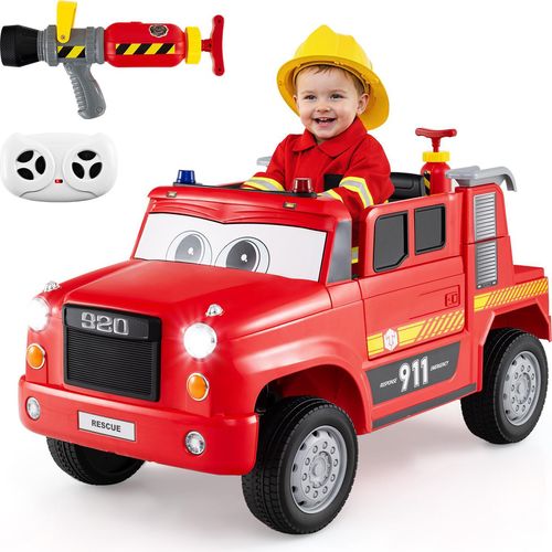 GOPLUS Kinder Elektro-Feuerwehrauto 12V, Elektrofahrzeug Feuerwehr mit Musik, Alarm & Lichtern, sanftem Anlauf, Kinderauto für Kinder ab 3 Jahre