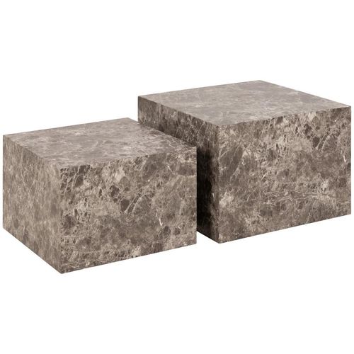 Couchtischset , Hellbraun, Greige , Holzwerkstoff , 2-teilig , quadratisch , 50-58x33-40x50-58 cm , Wohnzimmer, Wohnzimmertische, Satztische