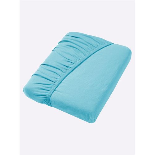 Betttuch WÄSCHEPUR Gr. 3, blau (aquamarin), L:200cm, Single-Jersey, 97% Baumwolle, 3% Elasthan, Bettlaken