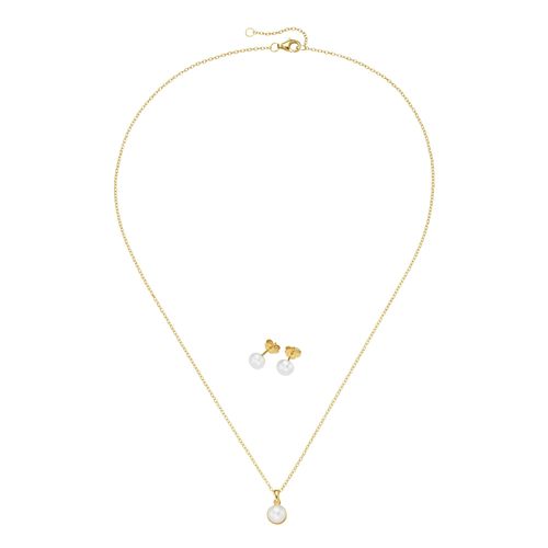 Ohrring und Ketten Set FIRETTI "Multipack Schmuck Geschenk Silber 925 Perlenhalskette Perlenohrstecker", gelbgoldfarben, weiß, Schmuck_Sets, Damen, Perlen, Silber 925 (Sterlingsilber), glänzend, mit Süßwasserzuchtperle