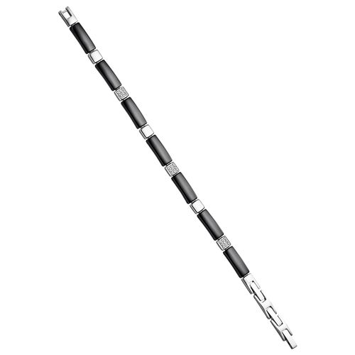 Armband JOBO "6,3 mm", edelstahlfarben, Armbänder, Damen, 21cm, Edelstahl Keramik, Edelstahl, Keramik, Armband, Edelstahl mit Keramik und 26 Zirkonia 21 cm