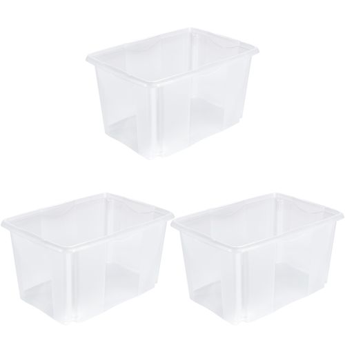 Aufbewahrungsbox KEEEPER "Emil, 3er Set, 45 L, 54,5 x 39 x 29,5 cm", transparent, B:54,5cm H:29,5cm T:39cm, Kunststoff, Aufbewahrungsboxen, Aufbewahrungsbox, ineinander und aufeinander stapelbar