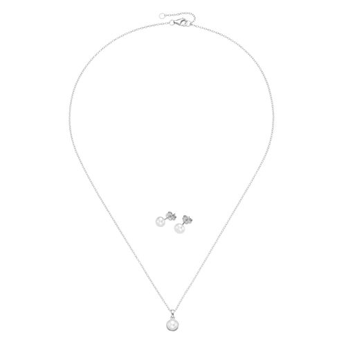 Ohrring und Ketten Set FIRETTI "Multipack Schmuck Geschenk Silber 925 Perlenhalskette Perlenohrstecker", silberfarben, weiß, Schmuck_Sets, Damen, Perlen, Silber 925 (Sterlingsilber), glänzend, mit Süßwasserzuchtperle