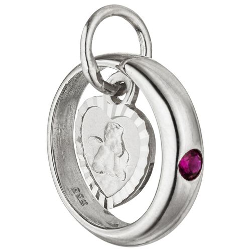 Kettenanhänger JOBO "Kindernanhänger Taufring Schutzengel", weißgold 333, Schmuckanhänger, Mädchen, Weißgold 333, Kettenanhänger, 333 Weißgold mit Rubin