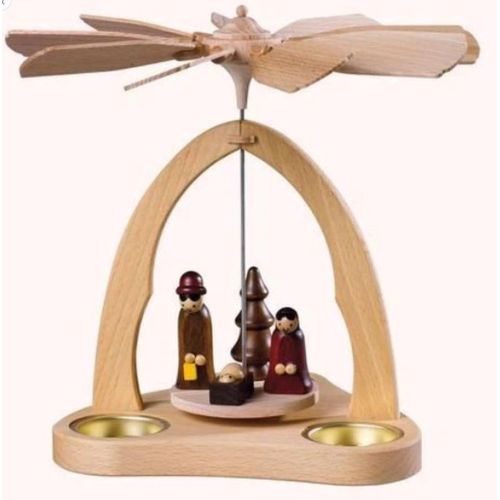 Weihnachtspyramide SAICO ORIGINAL "Tischpyramide, Christi Geburt", natur, B:21cm H:20cm T:21cm, Holz teilmassiv, Sperrholz, Weihnachtspyramiden, Weihnachtspyramide, für 3 Teelichte, HxØ: 20x21cm