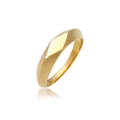 Siegelring ELLI "Kleiner Siegelring Raute Pinky Ring 925 Silber" Gr. 46, gold, Fingerringe, Damen, 46mm, Silber 925 (Sterlingsilber), 2mm, Siegelring