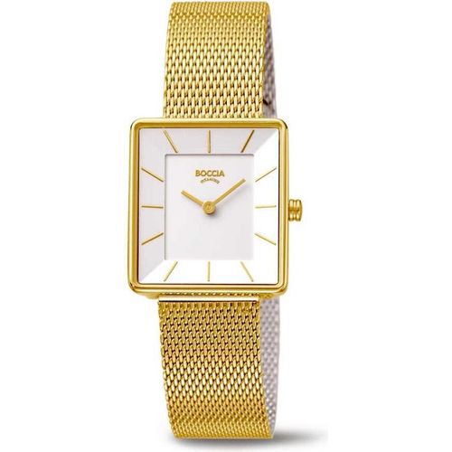 Boccia Damen Armbanduhr 3351-06 Titan, Milanaise-Edelstahlband, Goldplattiert