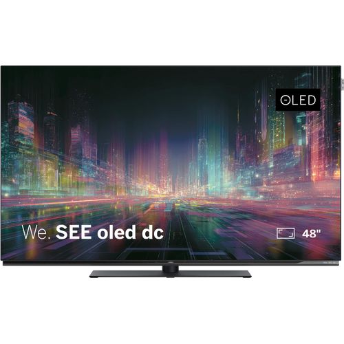 LOEWE We. SEE 48 Zoll OLED-TV, Dual Channel, Smart TV (Dolby Vision, 60 W Dolby Atmos, HDMI 2.1 120 Hz VRR, Apple AirPlay, Matter, Bluetooth Remote, extra flaches Monitor-Design)