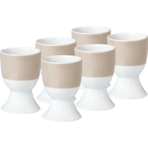 Van Well Eierbecherset Vario , Weiß, Taupe , Keramik , 6-teilig , rund , 6.5 cm , Tischkultur & Servieren, Eierbecher