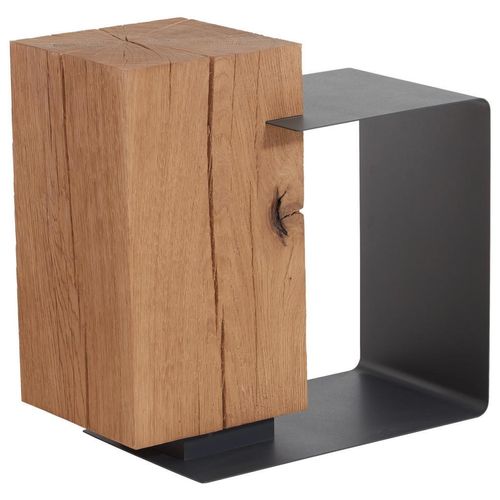 Beistelltisch, Anthrazit, Eiche, Holz, Metall, Kerneiche, vollmassiv, quadratisch, C-Form, 35.5x55.5x55 cm, Goldenes M, Dgm, Wohnzimmer, Wohnzimmertische, Beistelltische, Beistelltische Metall