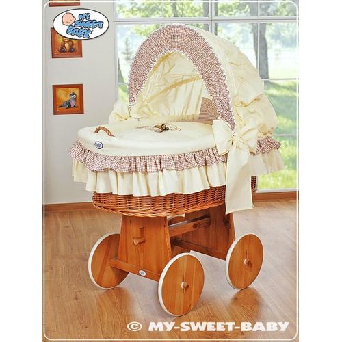 Babybett aus Korbgeflecht mit Kapuze – Kinderbett – Bequemes und natürliches Korbgeflecht mit bewussten Rädern