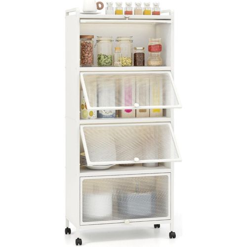 Küchenregal mit Rollen und Falttüren, 60 x 32 x 154 cm, Weiß