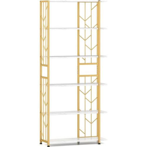 Geometrisches Bücherregal aus Metall mit 6 Ebenen, 80 x 31 x 180 cm, Weiß