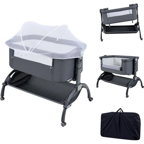 Verstellbares Baby-Beistellbett mit Rädern, Grau