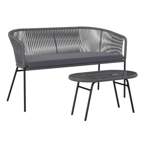 Ambia Garden Gartenset , Grau, Schwarz , Metall, Textil , 90x50x38 cm , Balkonmöbel, Balkonmöbel-Sets