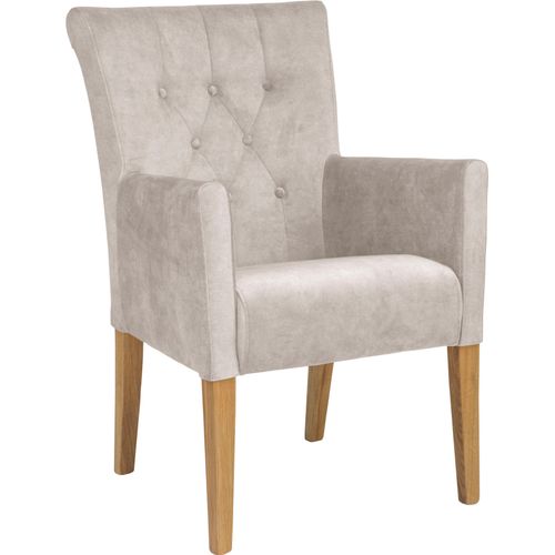 Esszimmerstuhl HOME AFFAIRE "King", weiß (milchfarben, natur), B:60cm H:92cm T:65cm, Polyester, Stühle, Esszimmerstuhl, Armlehnstuhl mit Knopfheftung, Polsterstuhl