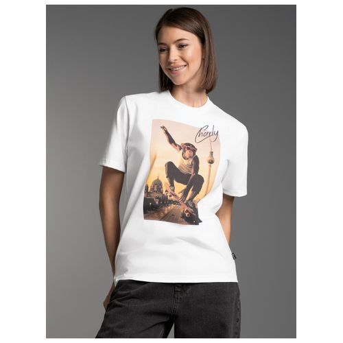 T-Shirt TRIGEMA "TRIGEMA T-Shirt trigema Affe Charly Skateboard", Damen, Gr. XS, weiß, 100% Baumwolle, Basic, Shirts T-Shirt