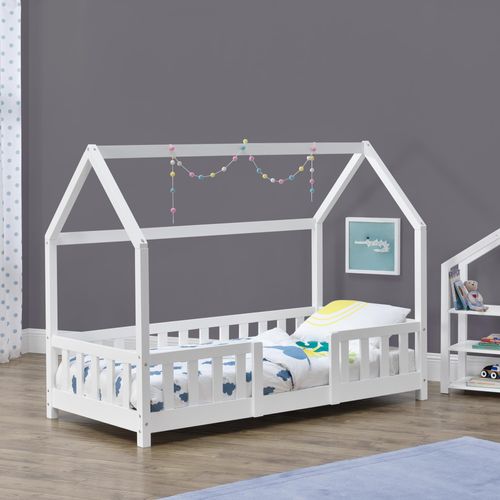 Kinderbett ’Sisimiut’ in Haus-Optik mit Rausfallschutz Kiefernholz 80 x 160 cm Weiß