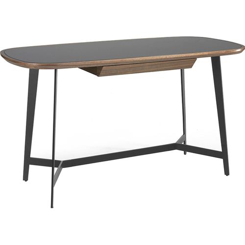 Angel Cerdá Schreibtisch Nussbaum und schwarzem Stahl mit schwarzer Glasplatte 3137
