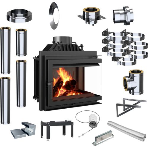 Kamineinsatz KRATKI Simple Right 8kW Ø200 Einlass Externes Schornsteinset