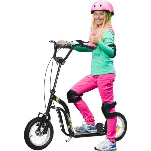 Kinderroller ab 5 Jahre Scooter Kinderscooter Tretroller Cityroller Kinder Roller Kickboard mit Luftreifen 12 Zoll Gummi Aluminium Schwarz 120 x 58 x 85-95 cm