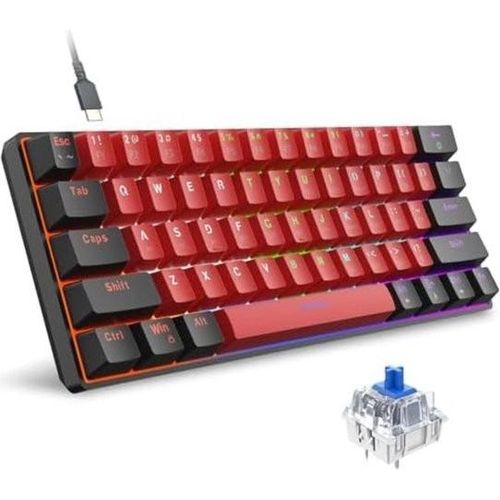 Gaming-Tastatur 60% - Mechanische Gaming-Tastatur - Blau - Schwarz - Rot