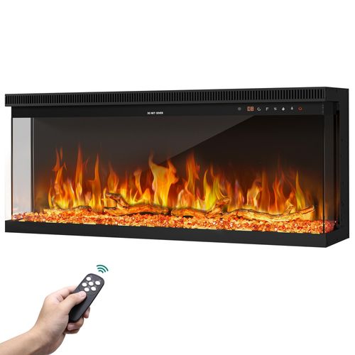 Elektrokamin 102 cm 3 in 1 Kamin mit Heizung Stand-, Wand- oder Einbaukamin mit 3D Flammeneffekt und 12 Flammenfarben, 900W/1800W