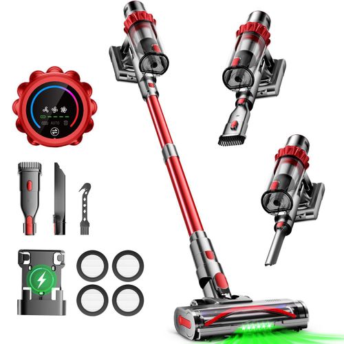 80000Pa Akku Staubsauger,650W/70Min Staubsauger Kabellos,akkustaubsauger mit LED Display/Anti-Tangle-Bürste,drei Gänge,10-in-1,Handstaubsauger,2L