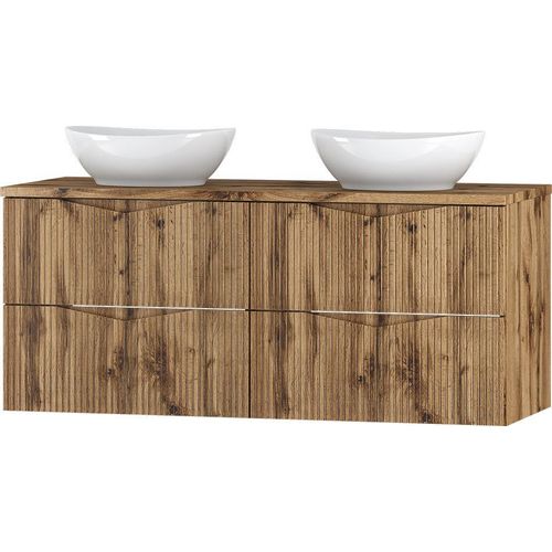 Badezimmer Doppelwaschtisch mit 120 cm Breite in Eiche mit gerillter Front, 4 Schubladen - CALURI-140
