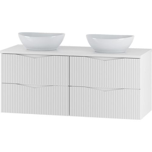 Badezimmer Doppelwaschtisch mit 120 cm Breite in weiß mit gerillter Front, 4 Schubladen - CALURI-140