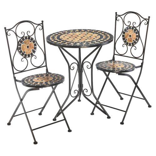 Kobolo Sitzgruppe Gartenmöbel Mosaik 1 Tisch - 2 Stühle - Metall