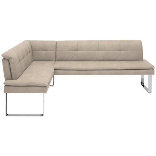 Novel Eckbank , Chrom, Sand , Metall, Textil , Uni , 3-4-Sitzer , L-Form , 213x154 cm , Fußauswahl, Lederauswahl, Stoffauswahl , Esszimmer, Bänke, Eckbänke