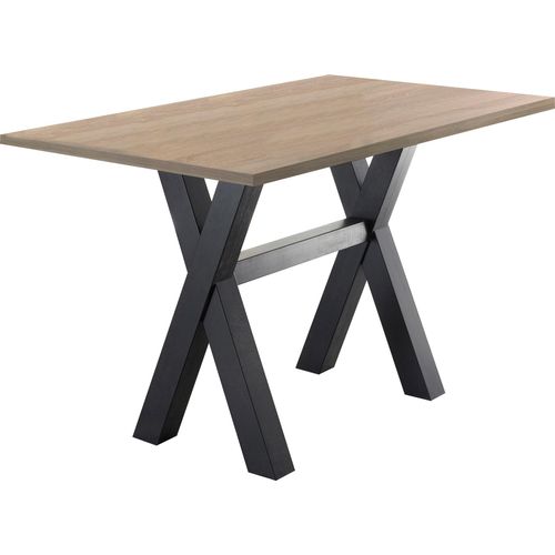 Bartisch MÄUSBACHER, schwarz (schwarzstahl, eichefarben sägerau, schwarzstahl), B:160cm H:105cm T:70cm, Tische, Bartisch, Gestell in X-Form (Breite 120, 140 oder 160 cm)