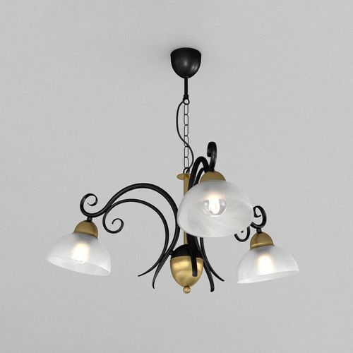 Kronleuchter Flora, 3 Glasschirme, schwarz/messing