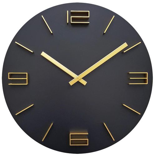 Wanduhr , Schwarz, Gold , Holz , 39.5x39.5x4 cm , RoHS, CE , 3D-Zahlen , Dekoration, Uhren, Wanduhren