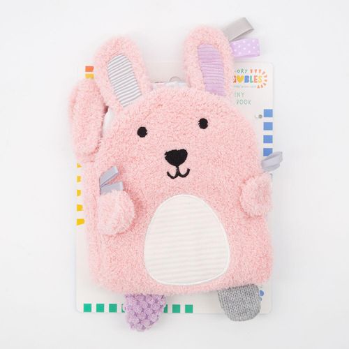 Rosafarbenes sensorisches Softbuch im Hasendesign 26x16cm