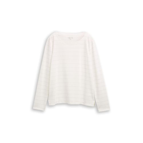 TOM TAILOR Damen Langarmshirt mit Glitzer-Streifenmuster, weiß, Gestreift, Gr. XXL Image
