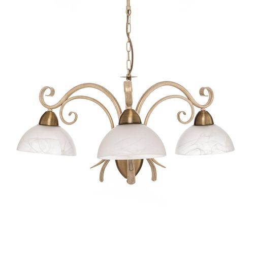 Kronleuchter Flora, drei Glasschirme, weiß/messing