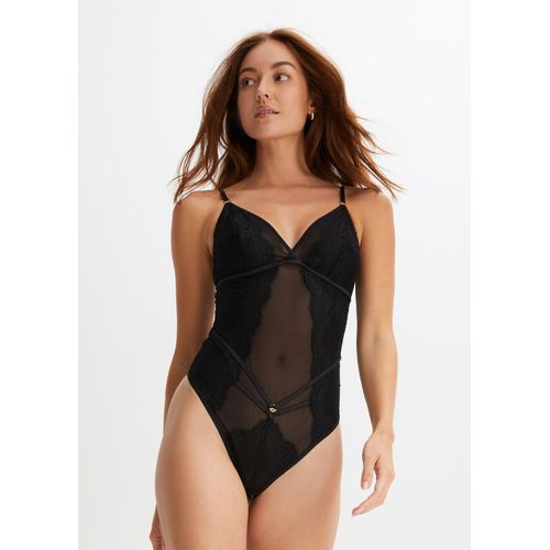Body BONPRIX, Damen, Gr. 36/38 (S), N-Gr, schwarz, Obermaterial: 83% Polyamid, 17% Elasthan. Spitze: 88% Polyamid, 12% Elasthan, Bodys Body