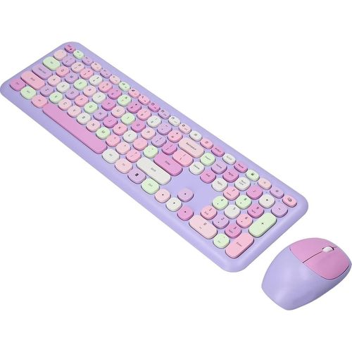 Keyboard Mouse Combo, 2.4G Wireless Keyboard and Mouse Set für Windows, Retro Compact Wireless Mäuse und Tastaturen, für PC/Laptop(Violett)