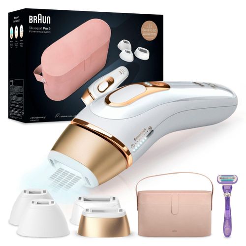 Braun IPL-Haarentferner Braun IPL Silk Expert Pro 5 Haarentfernungsgerät Haarentfernung, 400000 Lichtimpulse, 4 Aufsätze, Frauen, Männer, Intim